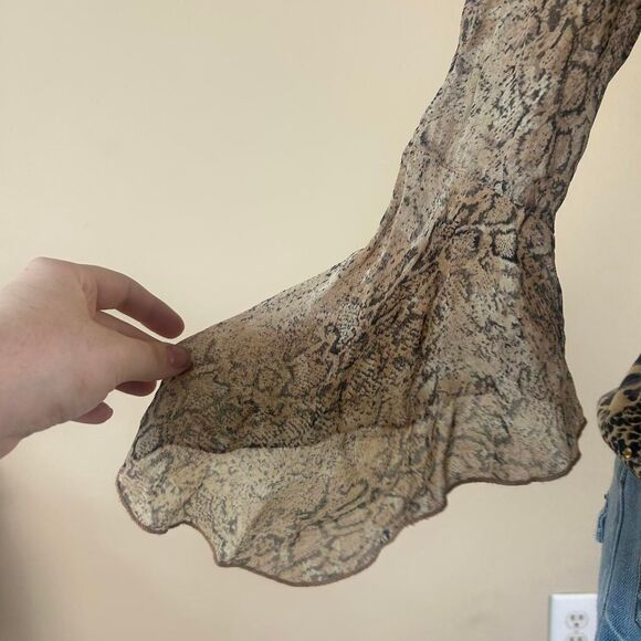 Whimsigoth Y2K Mcbling Leopard Fairy Top with Wispy Bell Sleeves - Picture 2 of 4